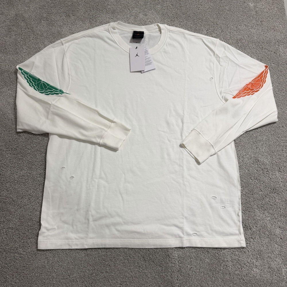 Nike Air Jordan Rare Air Distressed Long Sleeve Shirt Mens XL White IB3134-133